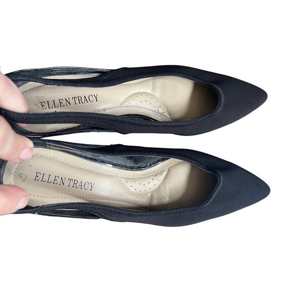 Ellen Tracy black sling patent leather square wedge heel Sz 8 women’s - Picture 4 of 8